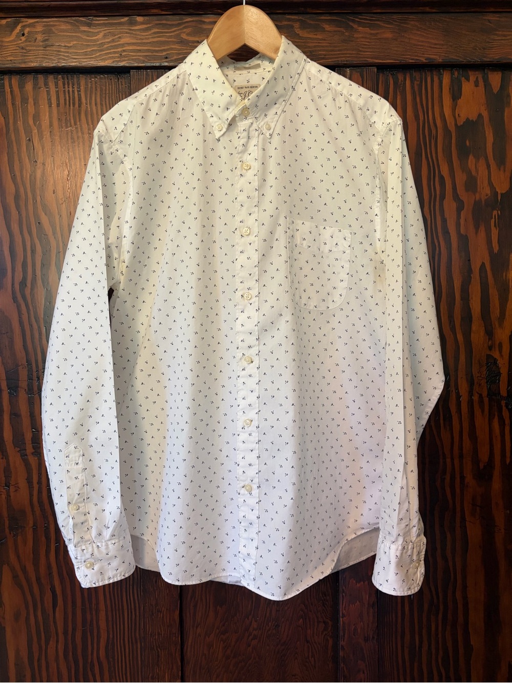 J. Crew White Button-Down Shirt with Navy Floral Motif